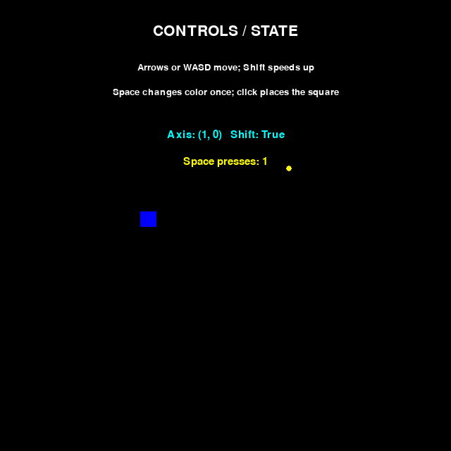 Held Right and Shift, axis (1, 0), and one Space action